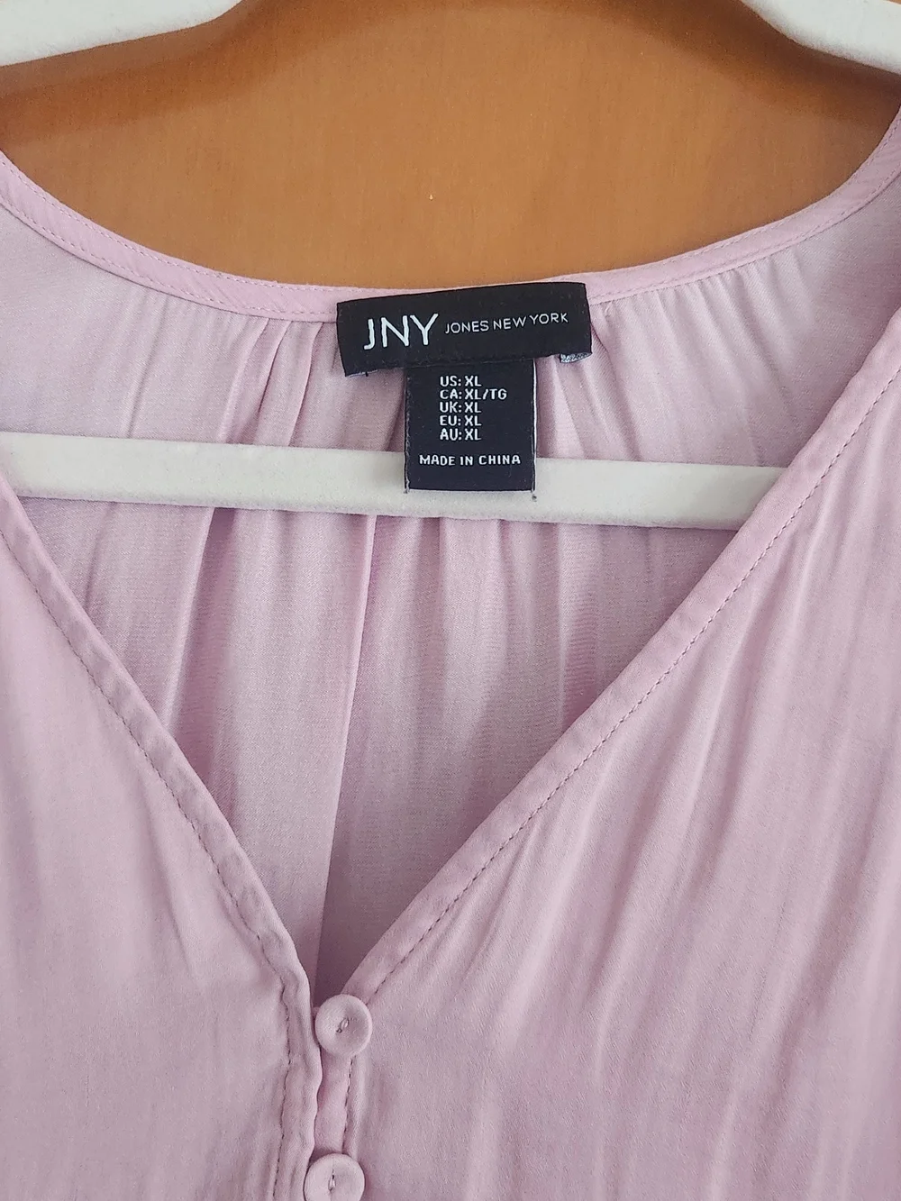 Jones New York Teal and Light Pink V-Neck Button Tunics - Picture 3 of 7